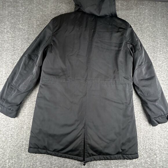 ZARA WOMAN Faux Fur Lined Parka Women’s Sz Medium Black Hooded Full Zip Pockets - Picture 4 of 11